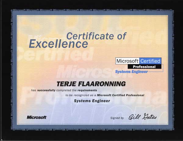 2000.10.12: Microsoft Certified Systems Engineer, Windows NT 4.0