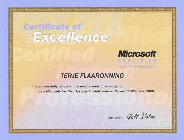 2004.02.06: Microsoft Certified Systems Administrator, Windows 2000